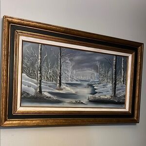Winter Landscape Framed Art in Gold and Gray